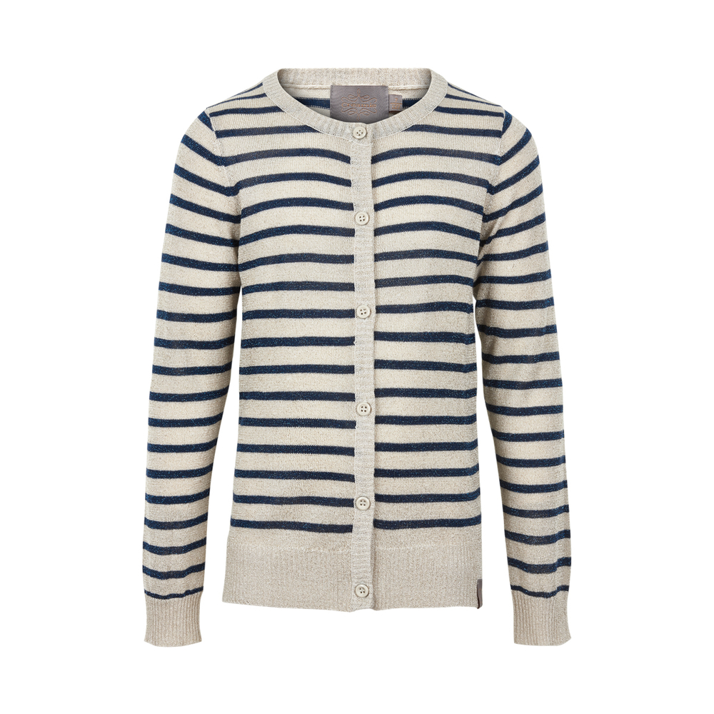 Ecru met blauw gestreept vestje met glittertjes